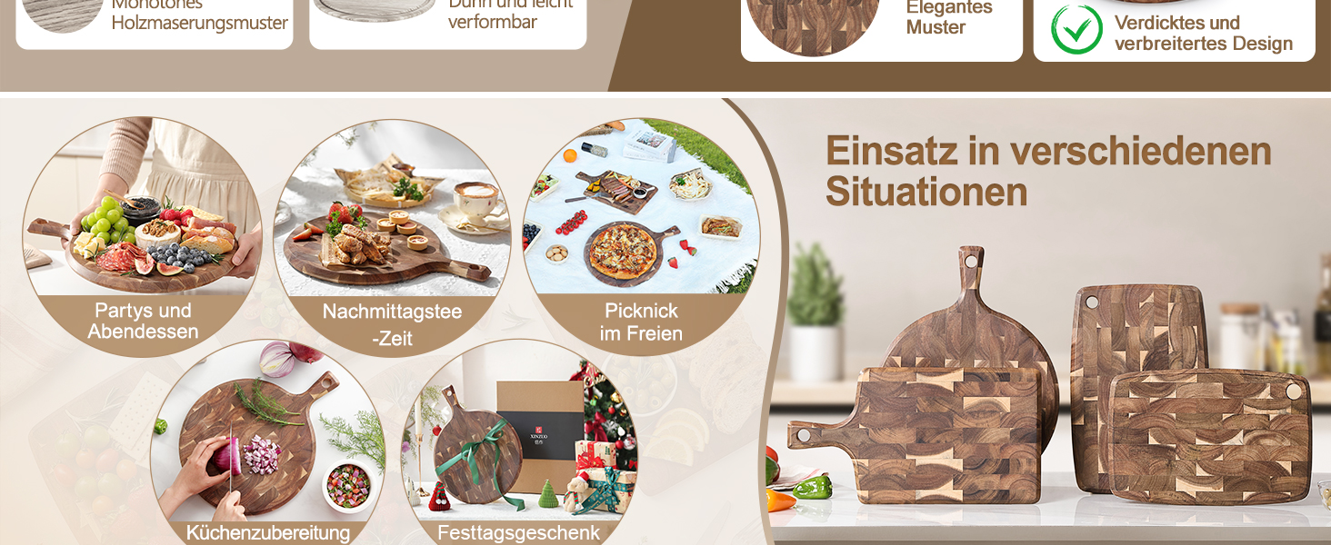 Нейлонове обробне дошка XINZUO Hirnholz (35x25x2.6cm) з антиковзкими ніжками, ручкою та жолобом для соку. Кухонна дошка з акації (42,5*32*1,9cm)