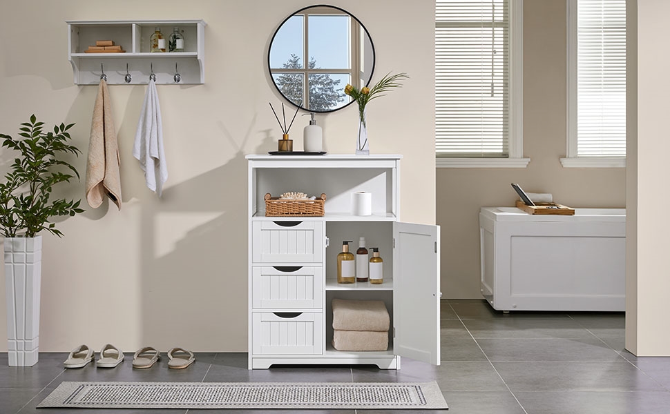 Шафка для ванної кімнати Yaheetech з 3 шухлядами та 1 дверцятами, регульовані полиці, 66 x 35 x 90 см