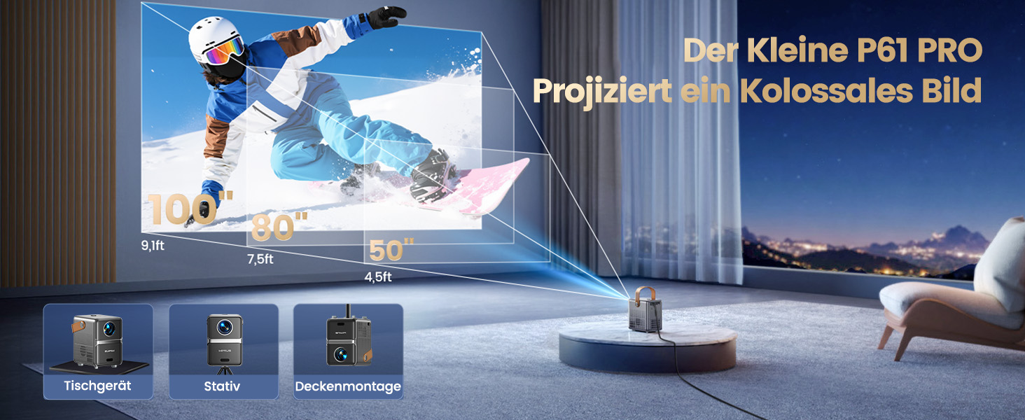 Проектор Mini Beamer 4K Smart з WiFi6, Bluetooth, Dolby Audio, підтримкою Netflix, автофокусом та вертикальною корекцією, сірий