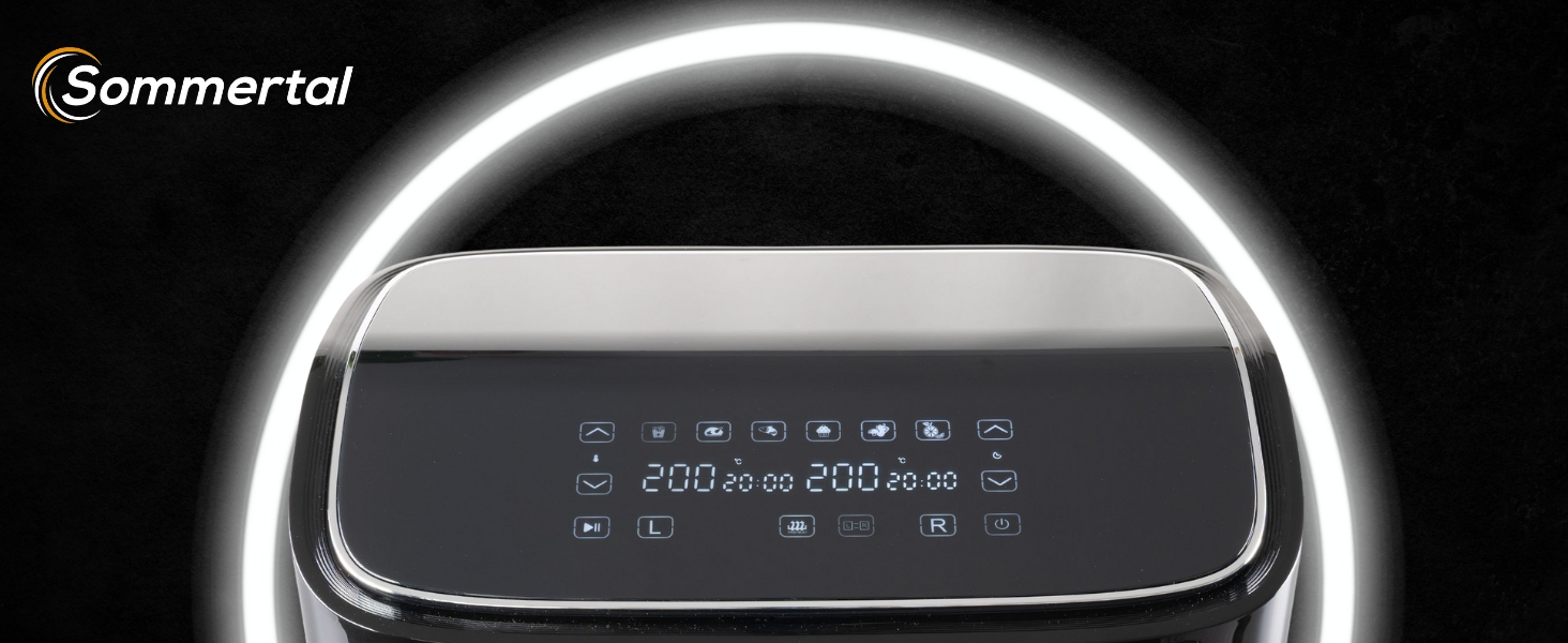 Аерофритюрниця з подвійною камерою Sommertal HF DUAL 900, 9 л, 2850 Вт, з функцією сушіння, сенсорним дисплеєм та 6 програмами, BPA-free