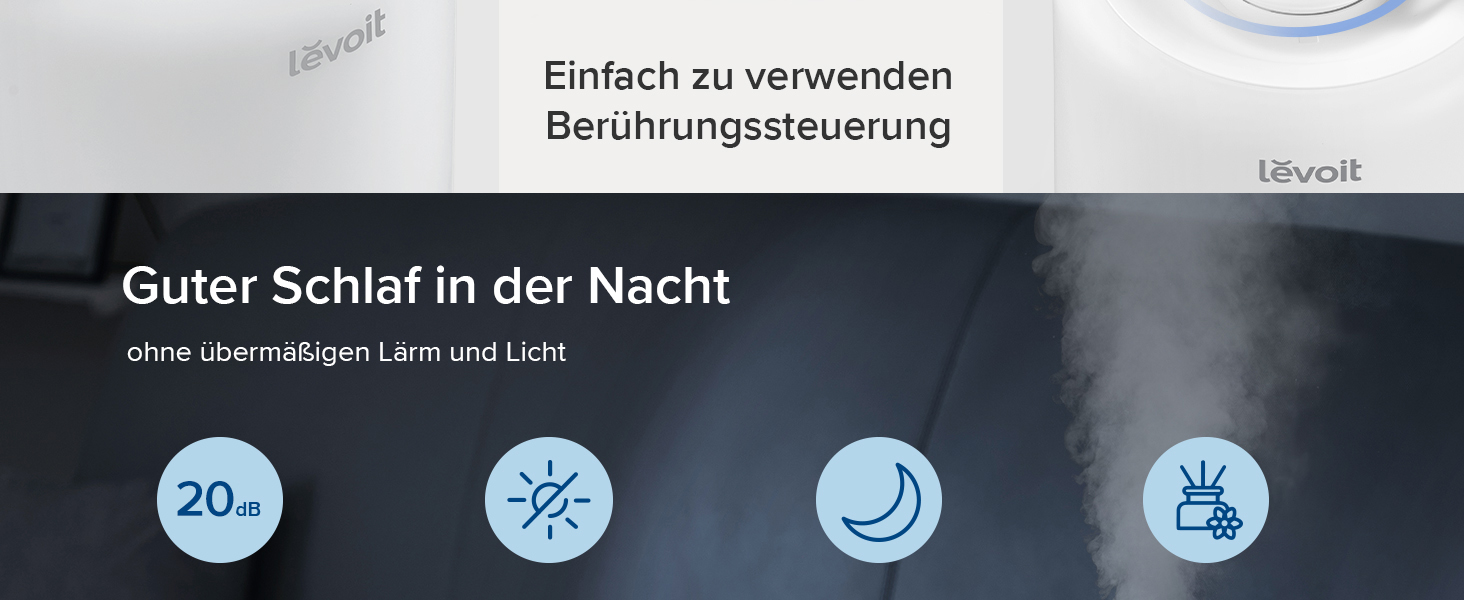 Зволожувач повітря Levoit Smart для спальні та дитячої кімнати, 3 л, кремовий. З сенсором вологості, тихий (20 дБ), з обертовою насадкою 360° для рослин.