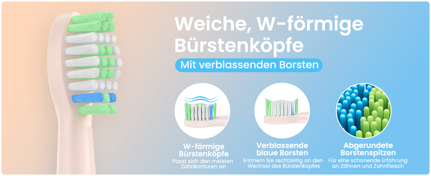 Електрична зубна щітка YUNCHI з USB-C зарядкою, 5 режимів, 8 насадок, для дорослих та дітей, блакитна
