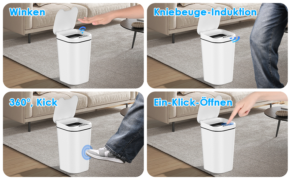 Набір з 2 сміттєвих контейнерів з датчиком, 10 л, автоматичний електричний кришка, 3 режими роботи, тихий, водонепроникний, інтелектуальний контейнер для сміття, для кухні, офісу, вітальні, ванної кімнати