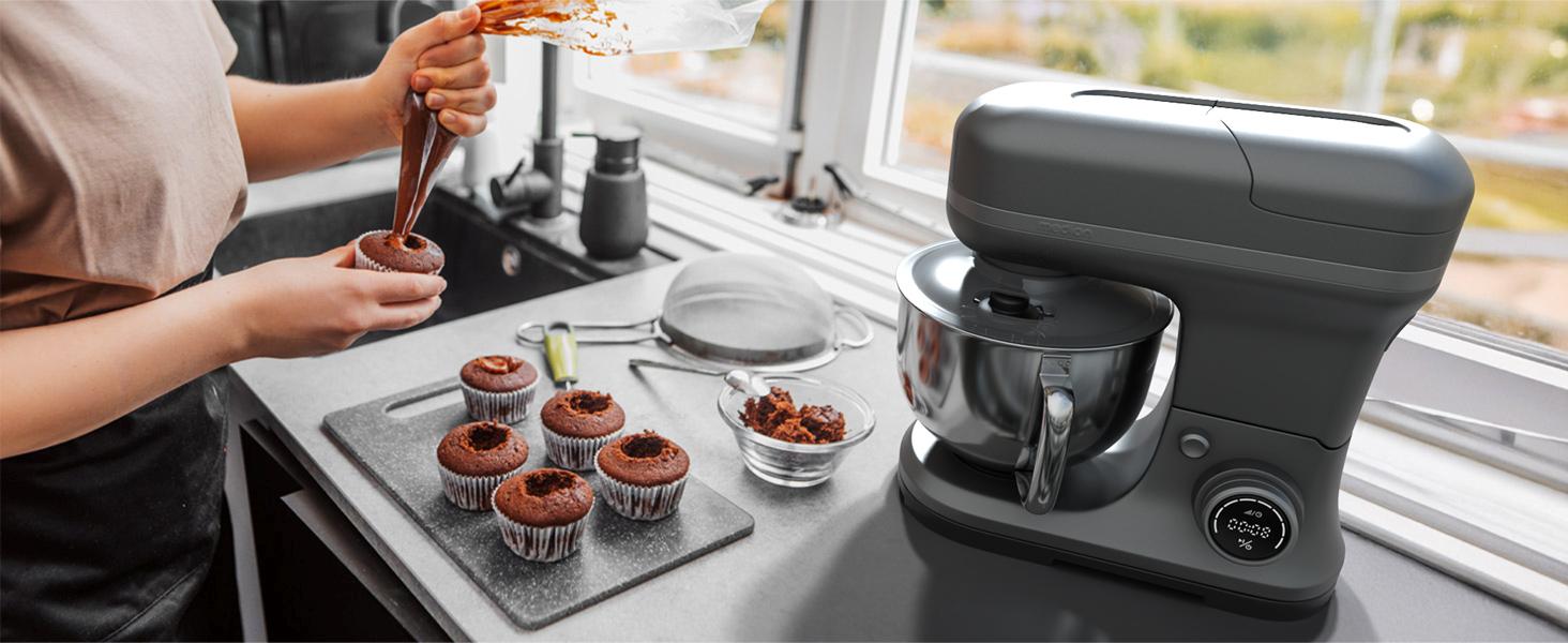 Кухонна машина MEDION Titan: Міксер, м'ясоподрібнювач, 3-в-1, 5 л чаша з нержавіючої сталі, 1200 Вт, натерти, нарізати, цифровий дисплей, 18430