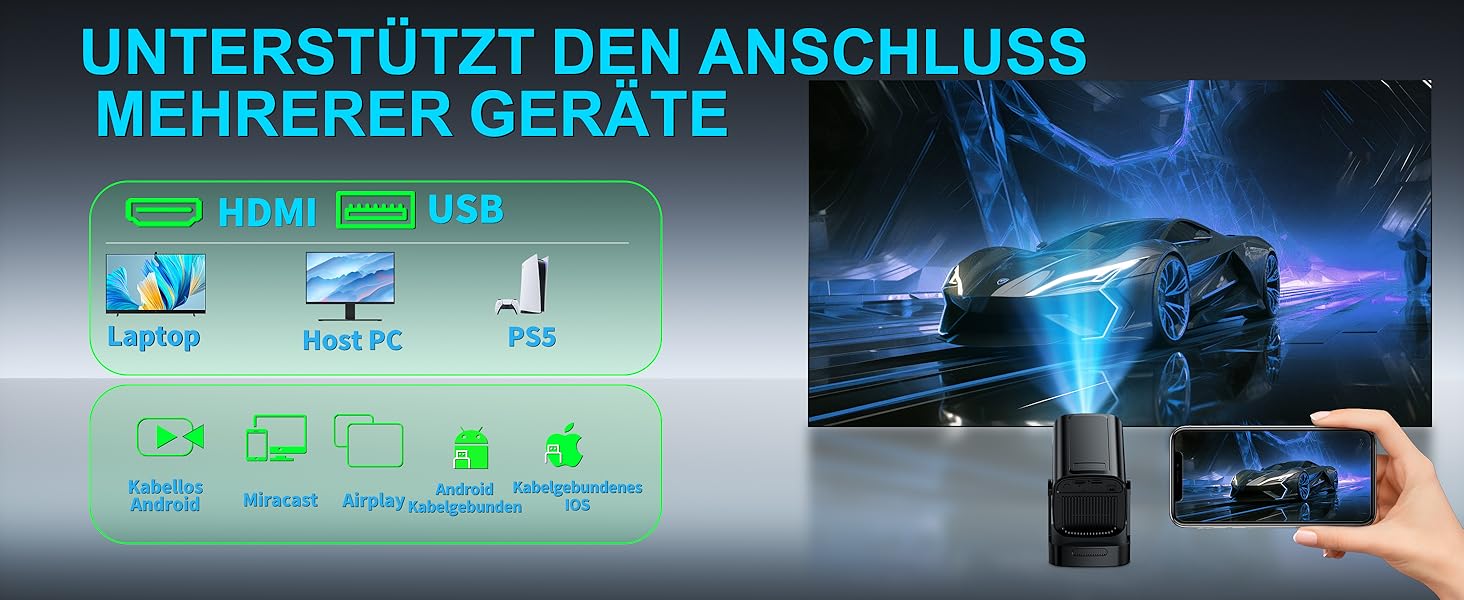 Портативний проєктор Mini Beamer 4K Full HD 1080P з WiFi 6, Bluetooth 5.2 та автоматичною корекцією трапецеїдальних спотворень. Підтримка HDMI, TV Stick, Memory Stick, Laptop. Білий (NT10-Black)