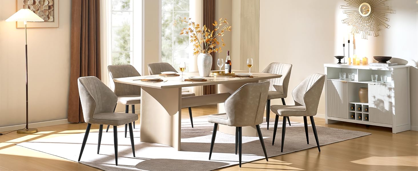 CLIPOP Комплект обідніх стільців 4 шт. Ретро, штучна шкіра, м'яке сидіння, металеві ніжки, для кухні/офісу, бежевий колір