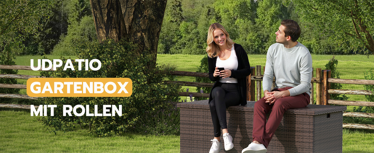 Водонепроникний садовий ящик-бокс UDPATIO з колесами 480л (138x61 см), коричневий - для саду, балкону, зберігання