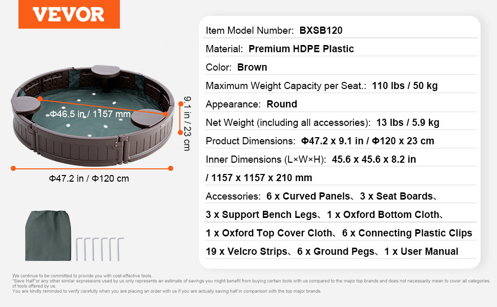 Дерев'яний пісочниця VEVOR з кришкою, восьмигранна пісочниця з 4 місцями для сидіння та підстилкою, пісочниця для дітей у сад, подарунок для хлопчиків та дівчаток віком 3-12 років (пластик, кругла)