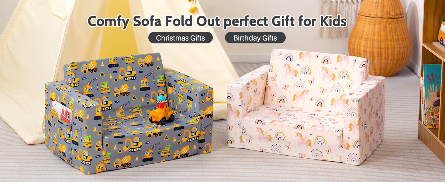 Дитяче диван-ліжко BEJOY 2 в 1: диванчик та крісло, Sherpa, сірий з машинками для дитячої кімнати, подарунок
