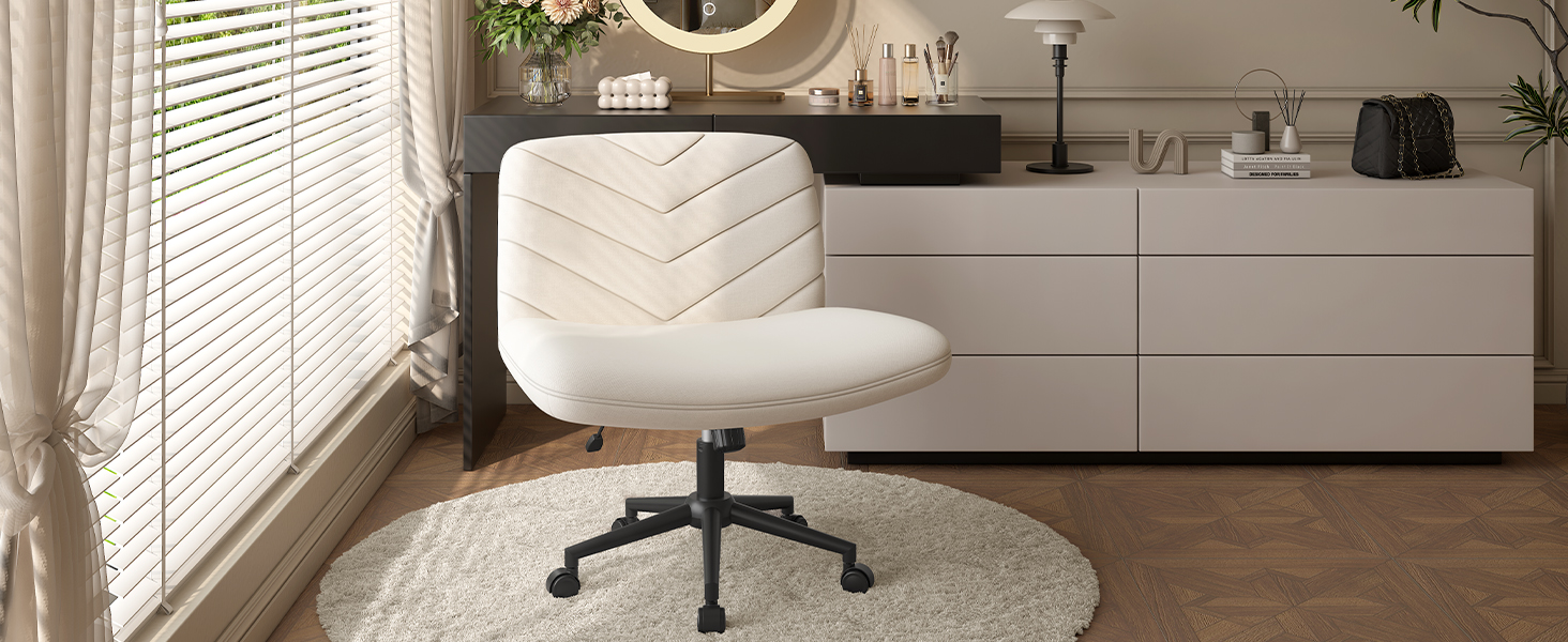 Крісло офісне Yaheetech з колесами, регульоване по висоті, з широким сидінням та середньою спинкою, для офісу та спальні, бежеве