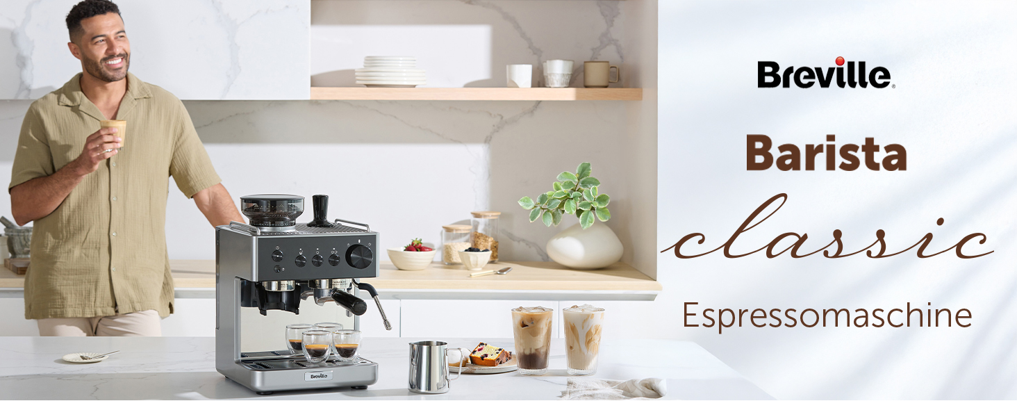 Кавомашина Breville Barista Slimline VCF185X: еспресо, капучино, лате - срібляста, з вбудованим капучинатором, 15 бар
