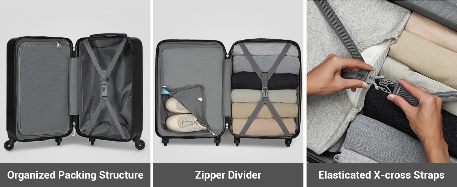 Чохол-валіза KONO, 55 см, 20 дюймів, ручна поклажа, ABS, чорний