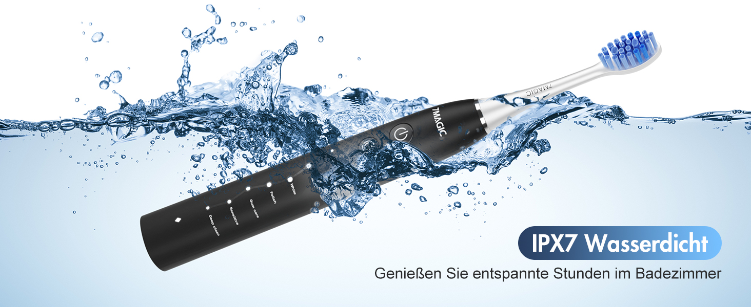 Електрична зубна щітка Sonic з 6 режимами, 3 інтенсивностями, 40000 вібрацій/хв, IPX7, акумулятор 90 днів, таймер, для подорожей, чорна