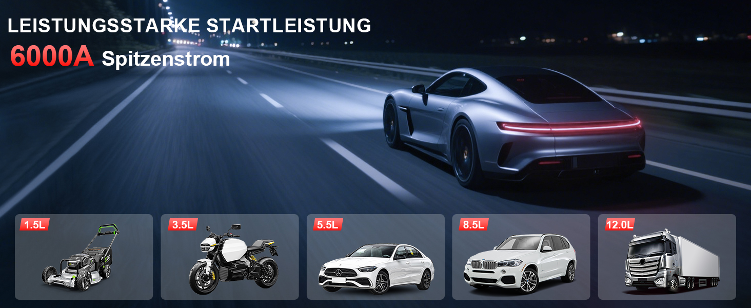 Powerbank для авто Starthilfe 6000A з компресором та LED-ліхтариком, 12V, для 8L бензину/10L дизеля