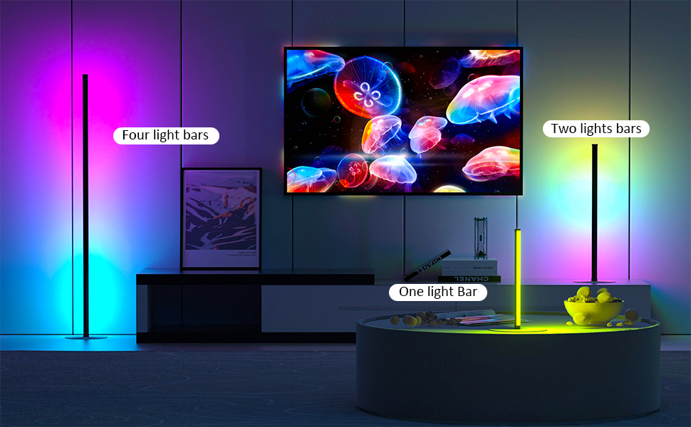 LED торшер для вітальні, білий з пультом ДУ, RGB 16 млн кольорів, синхронізація з музикою, 140 см, кутова лампа для ТВ, спальні, ігрової кімнати