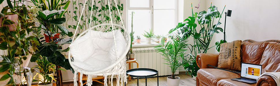 Підвісне крісло-гойдалка VOUNOT з полицею для книг та подушкою, Ø 80 см, бежеве, X-Large, для дому та саду