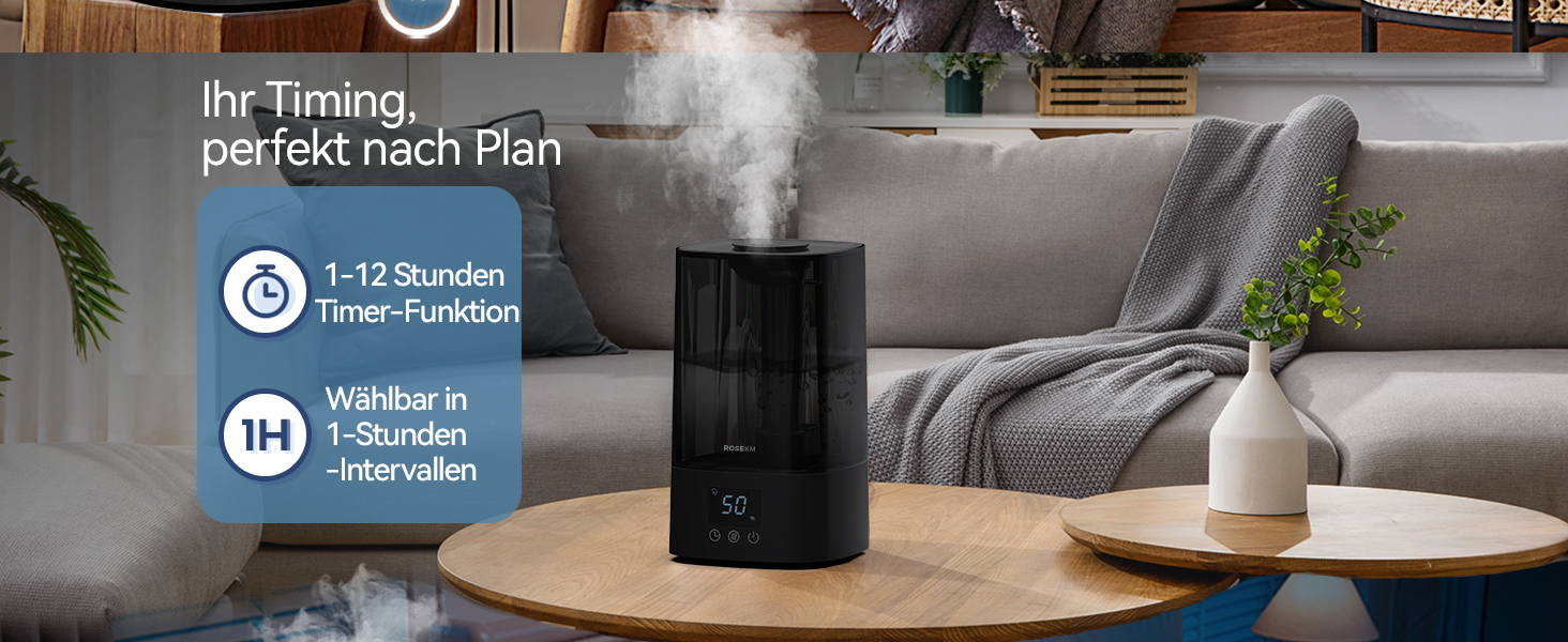 Зволожувач повітря автоматичний для спальні та великих приміщень 4.5 л, з таймером, сенсором вологості, до 18 годин роботи, автовимкнення, 360° розпилення (Чорний)