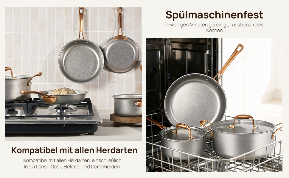 Набір каструль KOKHUB 8 шт. з нержавіючої сталі для індукційних плит, вінтажний набір каструль та сковорідок без покриття, PFOA/PFAS/PTFE-free, набір каструль з кришками для всіх типів плит, безпечний для духовки та мийки