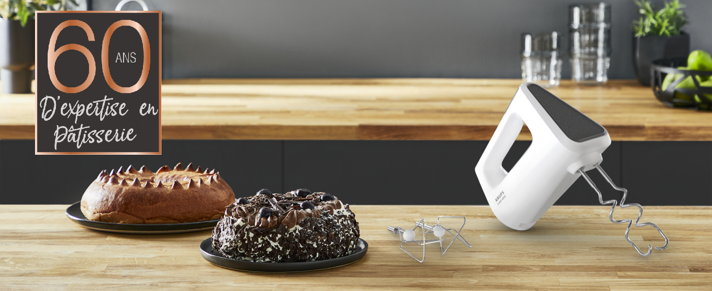 Міксер ручний Krups 3 Mix 4000, 450 Вт, білий/сірий - з насадками для збивання та тіста