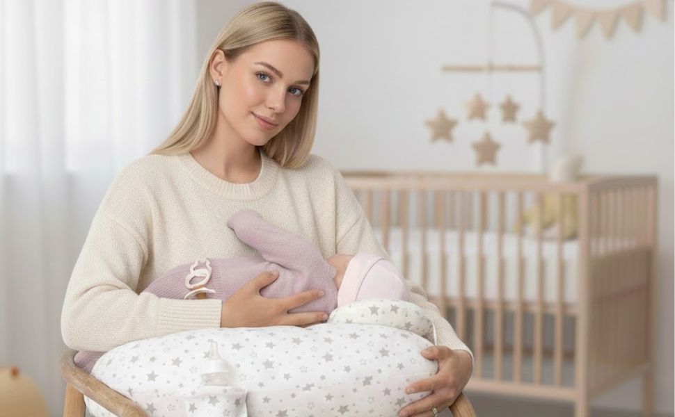 Подушка для годування Stillhörnchen для новонароджених з ременем, антирефлюксна, проти коліків, 100% бавовна, компактна, зірочки