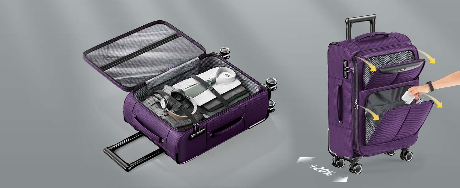 Набір валіз SHOWKOO Softshell 3 шт. (фіолетовий): 50.8, 61, 71.1 см, розширювані, з TSA-замком