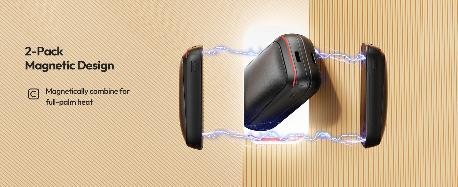 Електричні грілки для рук Gaiatop 2 шт. з магнітом, 4000mAh, USB, багаторазові, швидкий нагрів за 3 секунди, 3 режими, компактні, ідеальні для подарунків чоловікам та жінкам, чорні