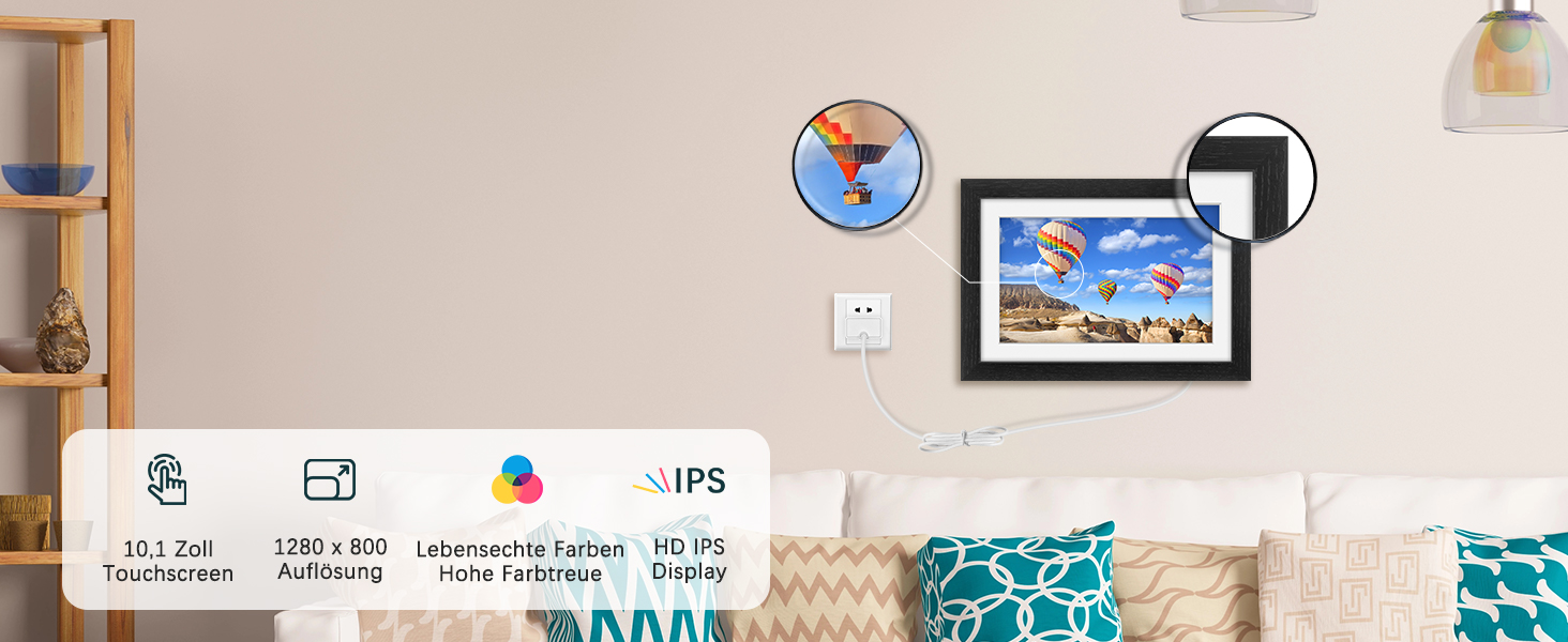 Frameo Цифровий фоторамка з Wi-Fi, 10.1 дюйма, горіх, 32GB, HD IPS сенсорний екран, відтворення фото/відео через додаток Frameo, подарунок для чоловіків та жінок