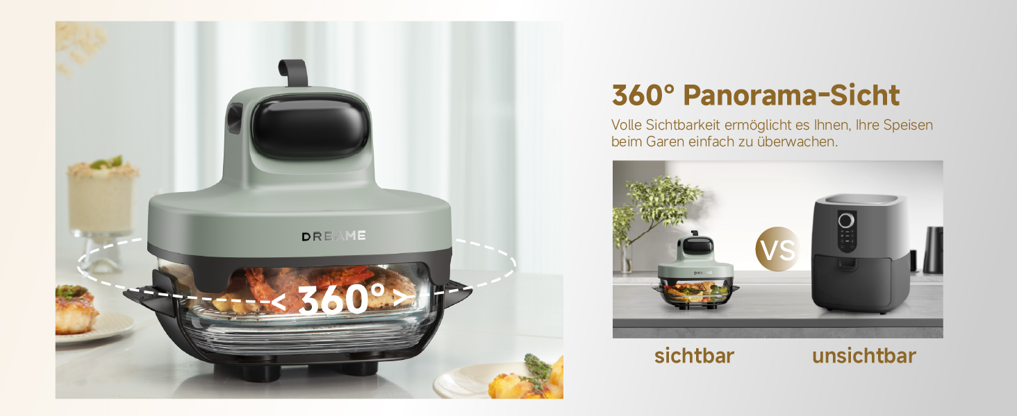 Фритюрниця Dreame Tasti AirFryer 5-в-1 з скляною чашею, 2.5L + 4.5L, 3D-конвекція, сенсорний дисплей, для дому та подорожей