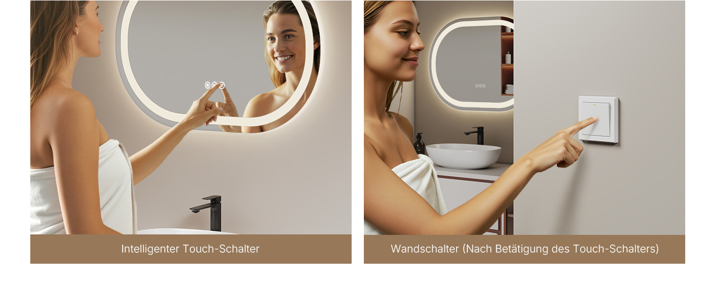 EMKE Дзеркало для ванної кімнати з підсвічуванням 50x90 см овальне з сенсорним вимикачем, 3 кольори світла, регулювання яскравості, антизапарник, функція пам'яті, автоматичне вимкнення через 3 години