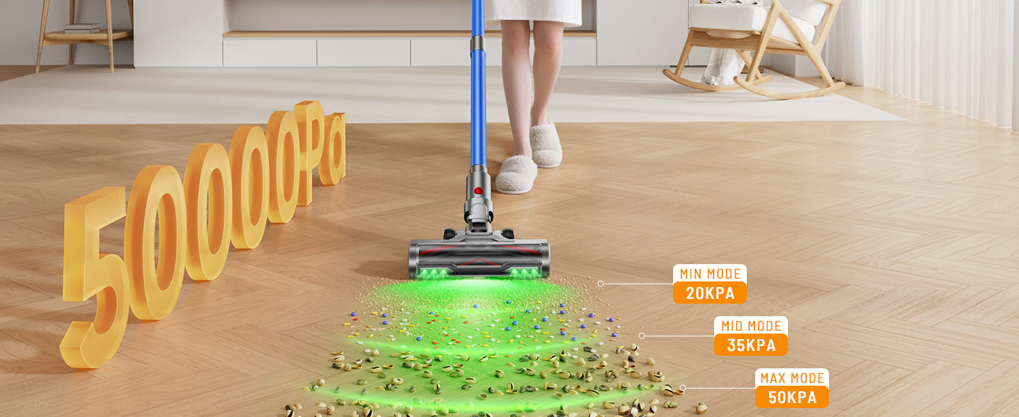 Акумуляторний пилосос бездротовий 600W, 70 хв, 1.8л, для підлоги, килимів, шерсті тварин, з самостійною підставкою, блакитний