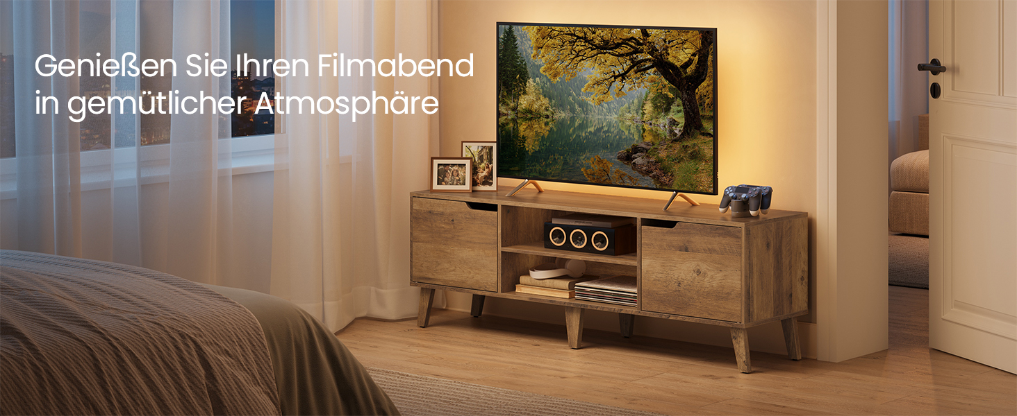 Тумба під телевізор VASAGLE LTV556K01, 147 см, для ТВ до 65 дюймів, колір медовий браун, стиль перехідний