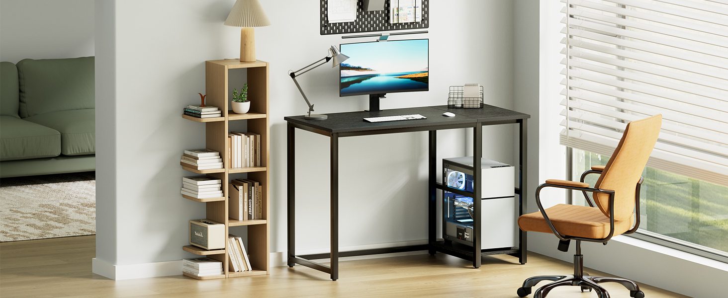 Комп'ютерний стіл WOHOMO білий 100см з місцем для зберігання, стіл для ПК в домашній офіс, білий (60 x 120 см, чорний)