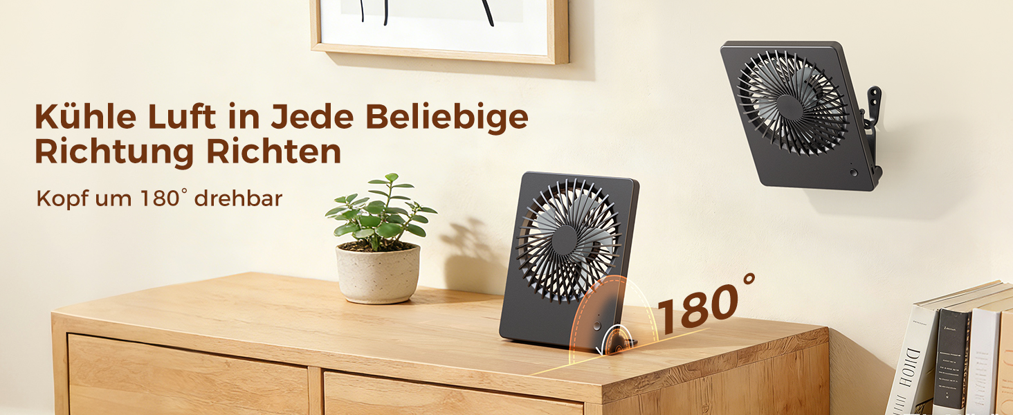 Портативний USB вентилятор TriPole з акумулятором 2000mAh, 3 швидкості, тихий (30дБ), регульований кут 180°, для офісу, подорожей - Чорний