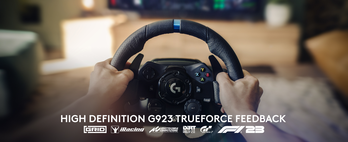 Logitech G923 Рульове колесо з педалями для Xbox, Xbox One та PC, TRUEFORCE, 1000Hz, Подвійне зчеплення