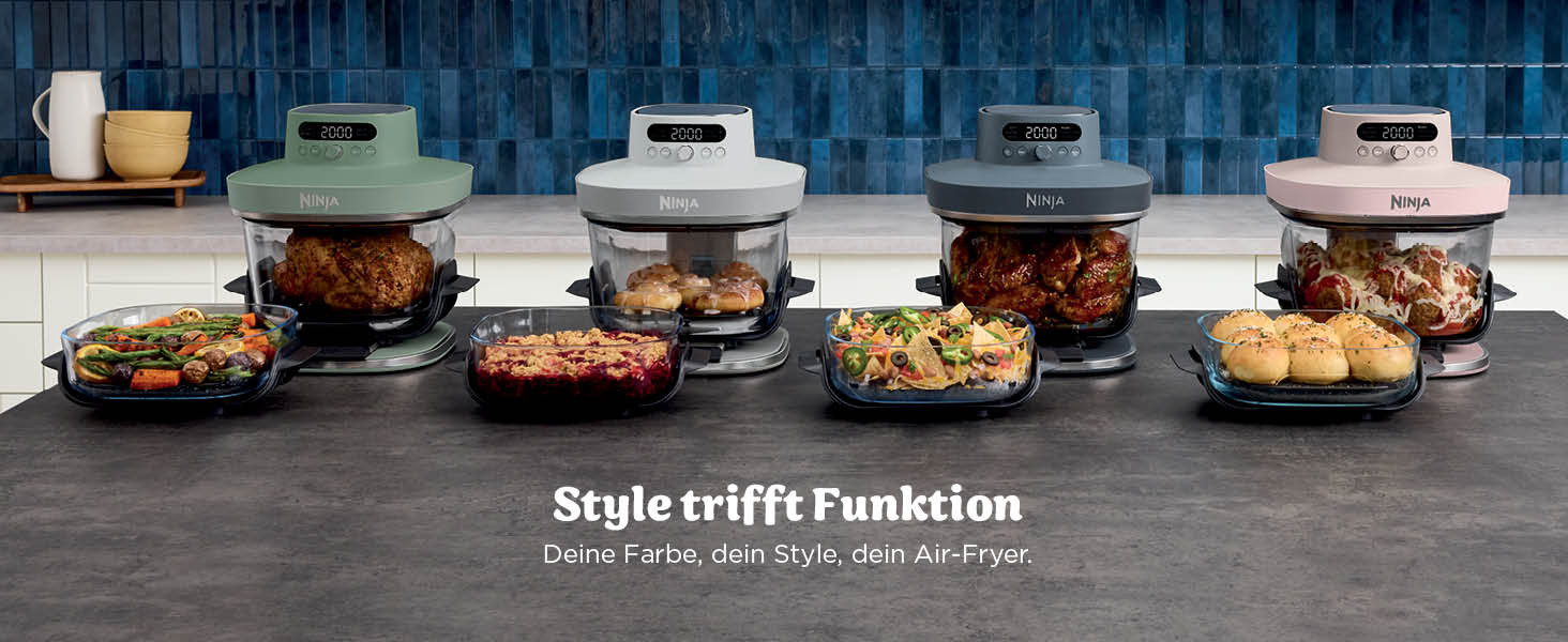 Скляна аерофритюрниця Ninja CRISPi PRO XL Air Fryer з 5 функціями, контейнерами CleanCrisp (5,7 л та 2,3 л) та кришкою для зберігання, колір моховий зелений, AS090EUGN