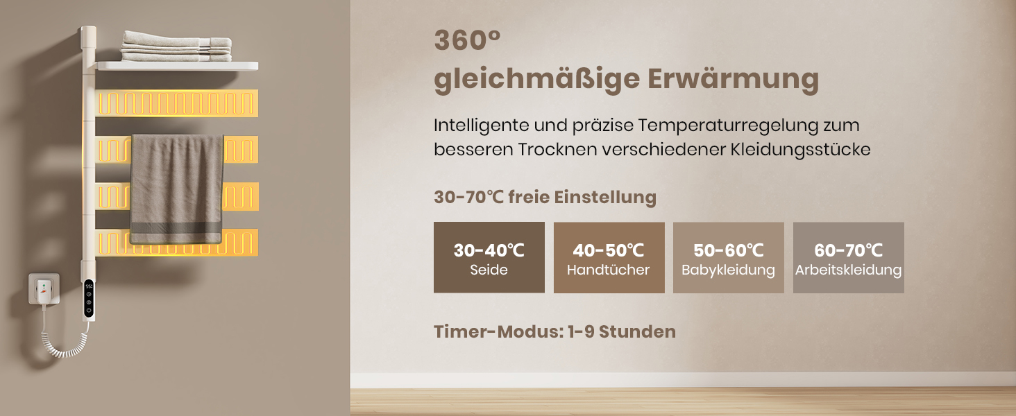 Електричний сушильник для рушників EMKE 180° з полицею, Wi-Fi, 120W, 760x450 мм, білий