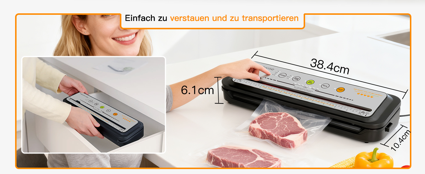 Вакууматор MegaWise — потужний компактний вакуумний пакувальник для продуктів з автоматичним режимом One-Touch, сріблястий