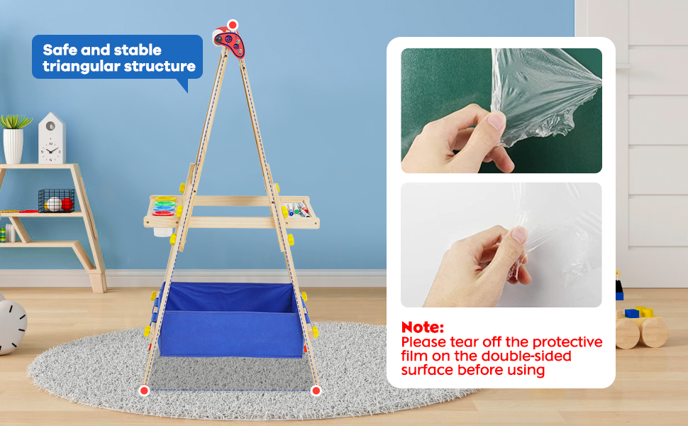 Дитяча мольберт Kinder Staffelei з двома сторонами, регульована висота, з роликом для паперу, аксесуари, підставка для речей (робот)