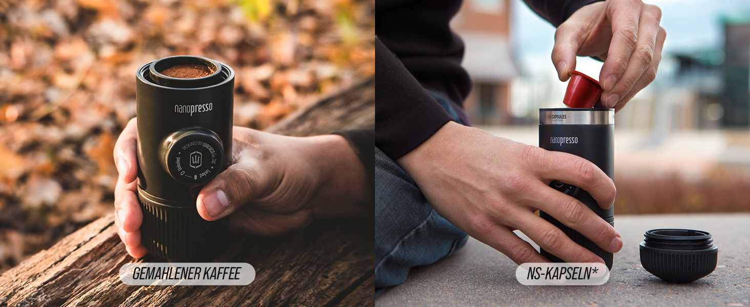 WACACO Nanopresso: портативна кавомашина для еспресо, сумісна з Nespresso® та змеленим кави, для подорожей та кемпінгу