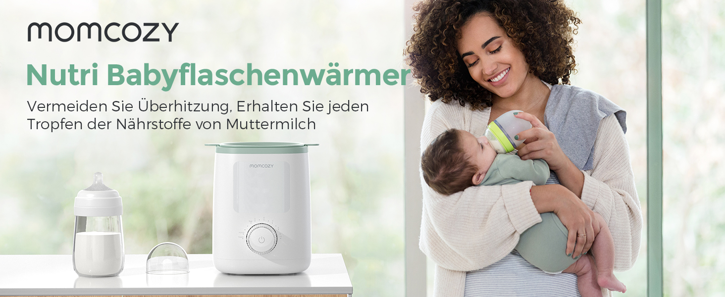 Momcozy Нагрівач для пляшечок Momcozy Nutri-Flaschenwärmer - 9-в-1 з точним контролем температури, нічним світлом, швидким нагрівом та автоматичним вимкненням. Сумісний з усіма пляшками.
