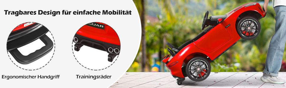 Дитячий електромобіль COSTWAY Jaguar 12V з музикою, історіями, сигналом і фарами, на пульті ДУ, для дітей від 3 років, червоний