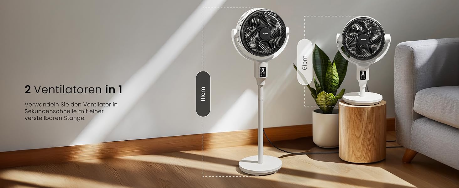 Вентилятор Pro Breeze AirFlo Standventilator 109см з пультом керування та LED-дисплеєм – 2 режими, осциляція, 29 дБ, регульована висота, енергоефективний для спальні, офісу та дому