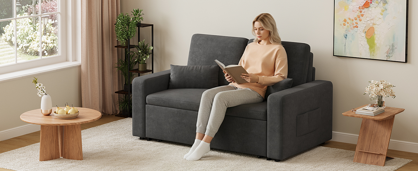 Диван-ліжко Xbro з висувною спальною поверхнею, 147x196x87 см, 2-місний, з 4 колесами, сучасний велюровий диван-ліжко, темно-сірий