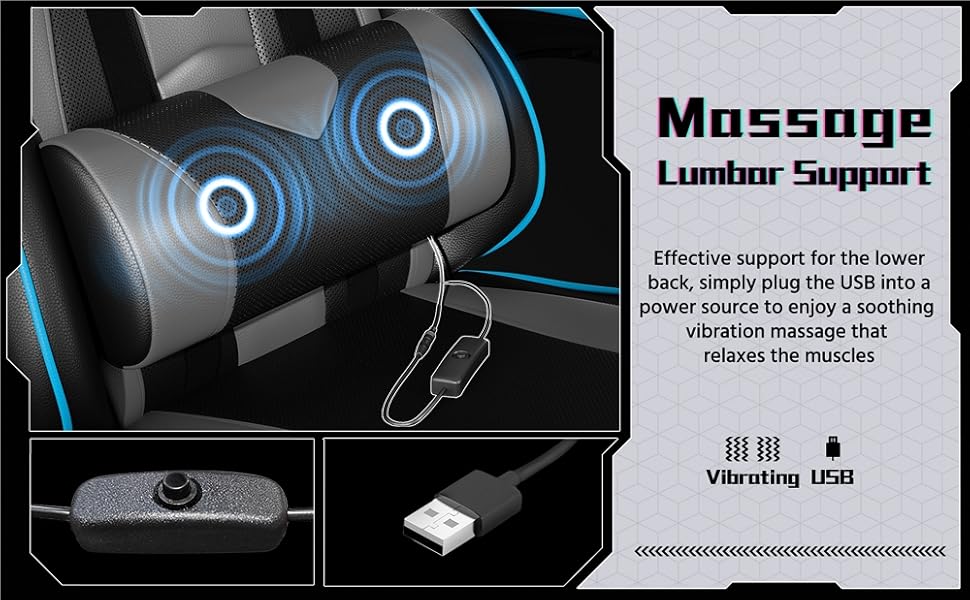 Ігровий крісло Yaheetech з масажем, регульованою спинкою 90-135°, з підніжкою. Білий (Чорний/Сірий)