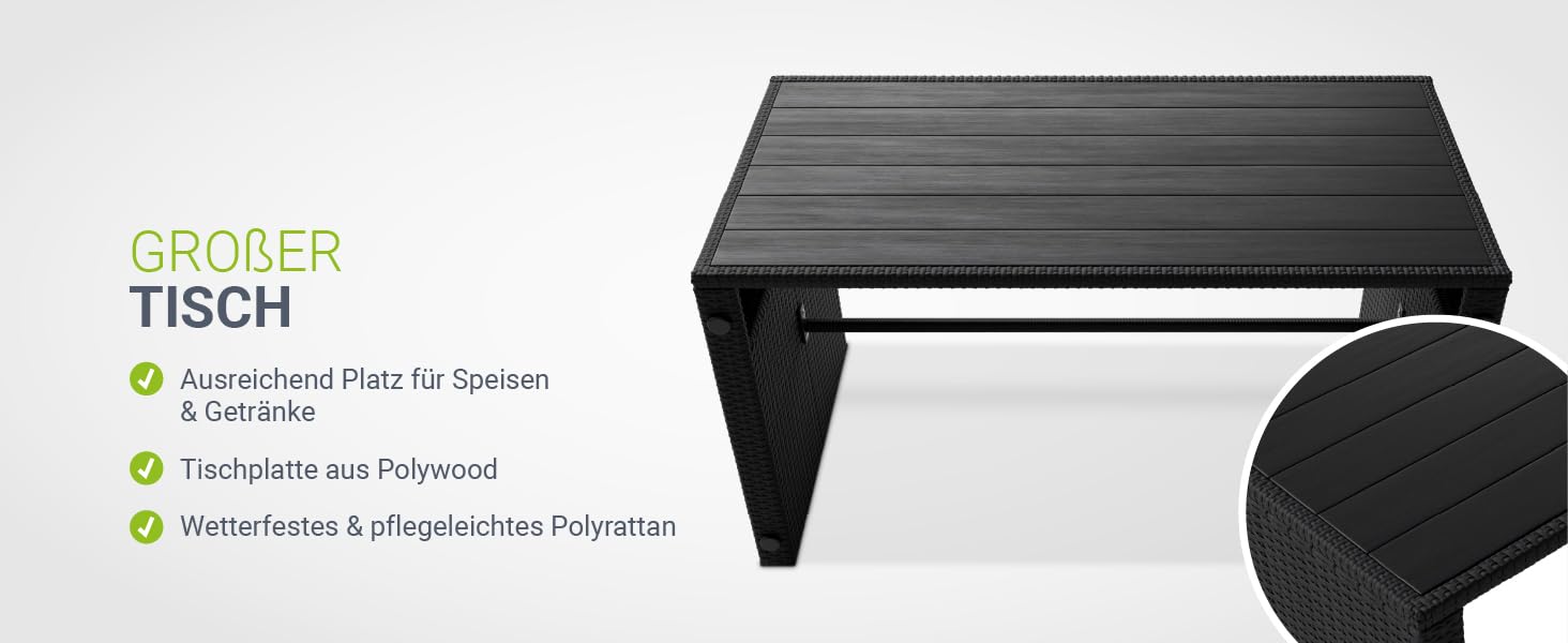 Набір садово-розкладних меблів Juskys Jamaika 2в1: стіл та садова лаунж-група - для балкона, саду, тераси. Чорний поліротанг