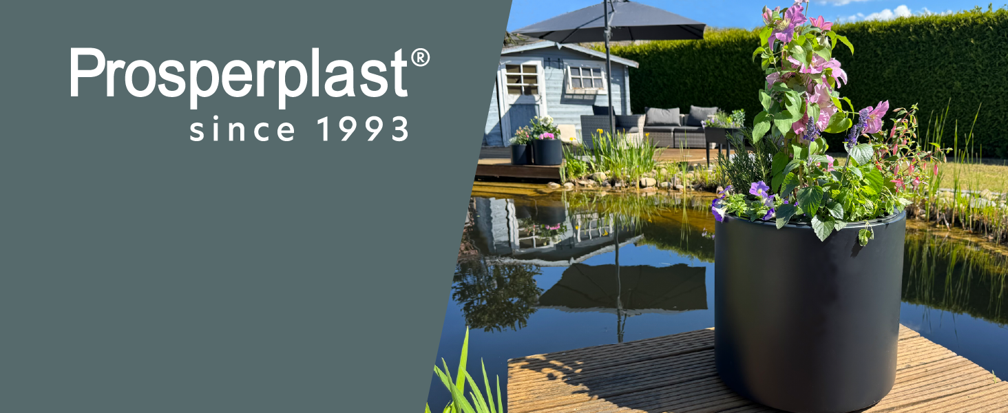 Горщик Prosperplast HEOS з вкладишем | Антрацит | 46.8 x 45 см | Для дому та саду | UV та морозостійкий