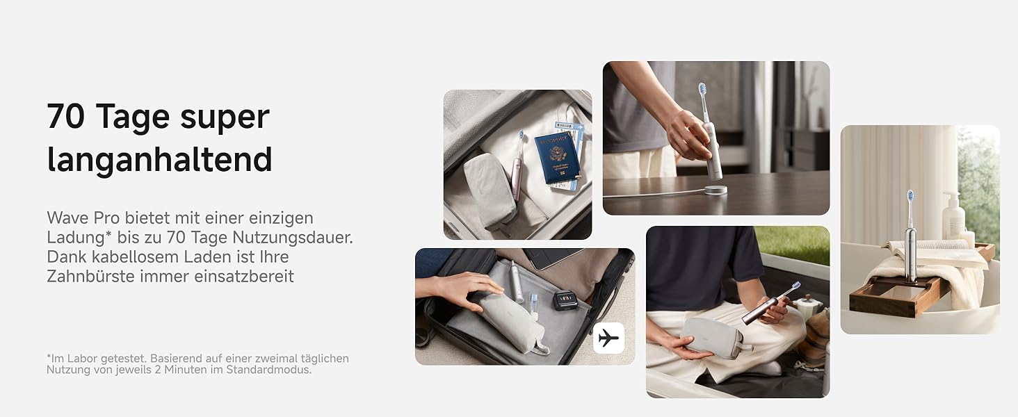 Електрична зубна щітка Laifen Wave Pro з 6 режимами чищення, акумулятор до 70 днів, прозорий чорний колір