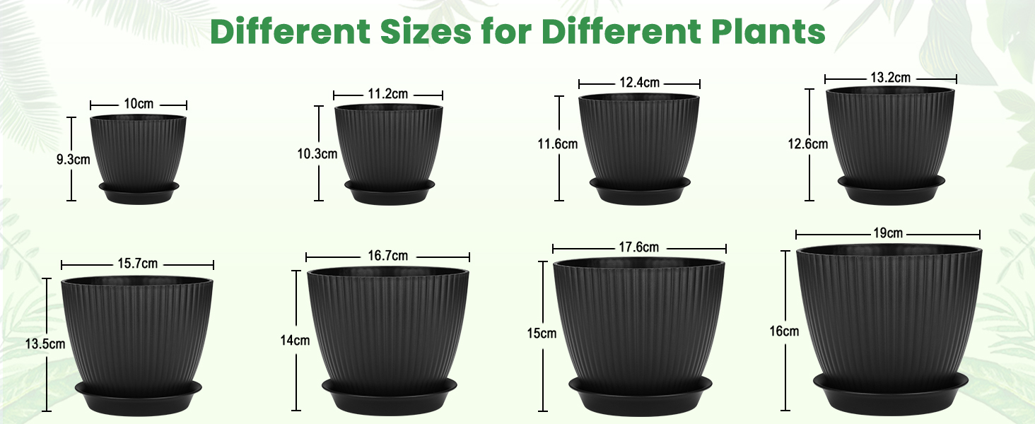 Набір горщиків для квітів з пластику, 8 шт. з отворами, круглі підставки, горщики для кактусів та трав, набір для офісу, балкону, саду, сукулентів, чорний