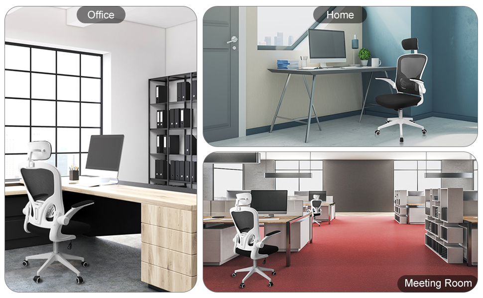 Ергономічне крісло для офісу та дому: комп'ютерне крісло з регульованою підголівником та поперековою підтримкою, до 150 кг, білий колір, Basic