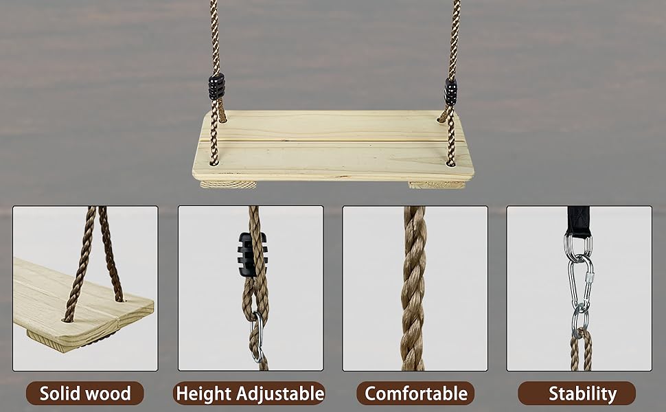 Шовковий крісло-гойдалка KINSPORY з регульованим канатом, для дому та саду, до 130 кг, світло-коричневий